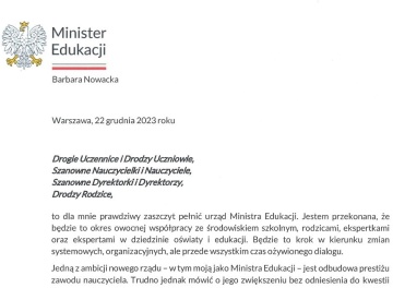 Powiększ obraz: List Pani Minister Edukacji